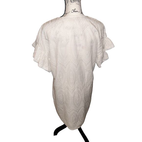 Marie Oliver Eyelet Lace White V-Neck Top Short Ruffle Sleeve Casual Summer - Picture 5 of 12